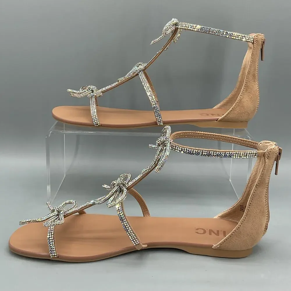 NEW I.N.C. Women’s Gertrudis Bow Flat Sandals Beige Size 8M